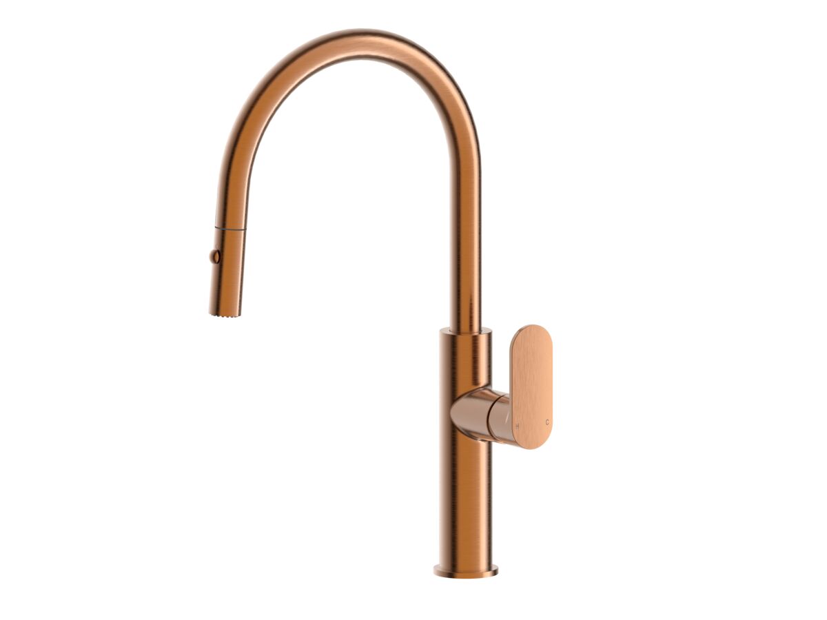 Hero - Mizu Soothe MK2 Gooseneck Pull Out Sink Mixer Curved Brushed Bronze (5 Star) Lead Free