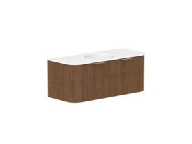 Supporting Image - Kado Neue Fluted Double Curve 1200mm Wall Hung Vanity Centre Basin Matte White Ceramic Top Florentine Walnut