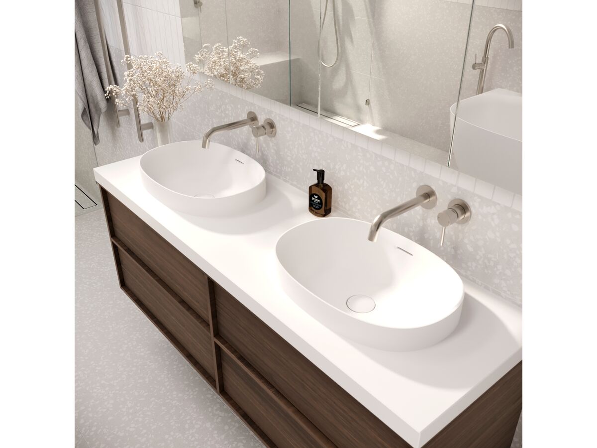 In Situ 2 - Kado Lussi Thin Edge Oval Semi Inset Basin with Solid Surface Plug and Waste 500mm