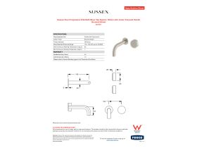Specification Sheet - Sussex Pure Progressive Wall Bath Mixer Tap System 160mm with Linear Textured Handle Brushed Nickel