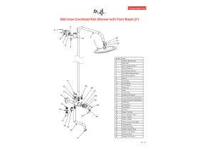 Component Listing - Milli Inox Overhead Rail Shower with Foot Wash Stainless Steel (3 Star)