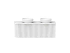 Supporting Image - Kado Neue Fluted Single Curve All Drawer 1350mm Wall Hung Vanity with Double Basin Durasein 12mm Top Ultra White