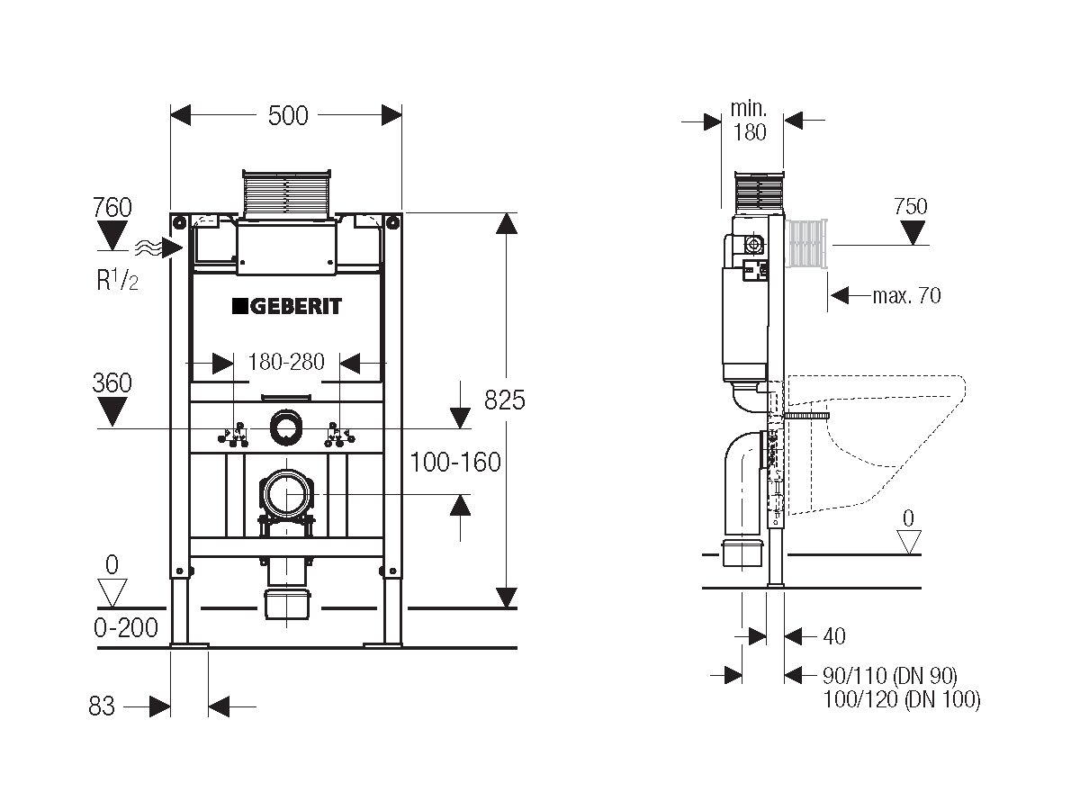 Geberit 150 Under Counter Cistern (Wall Hung Frame) Mechanical (4 Star)