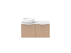 Supporting Image - Kado Neue Fluted Square 900mm Wall Hung Vanity with Left Basin Durasein 12mm Top Blonde Oak