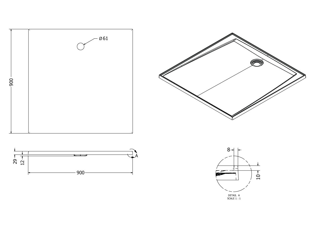 Posh Bristol Torbex Shower Base 900 x 900mm White