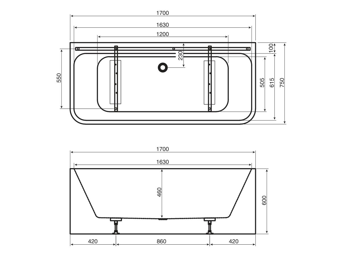 Posh Domaine Back to Wall Freestanding Bath 1700 x 750mm White