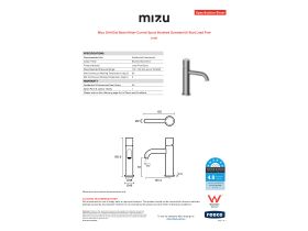 Specification Sheet - Mizu Drift Dial Basin Mixer Curved Spout Brushed Gunmetal (6 Star) Lead Free