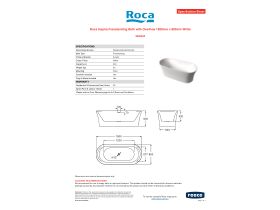 Specification Sheet - Roca Inspira Freestanding Bath with Overflow 1800mm x 800mm White