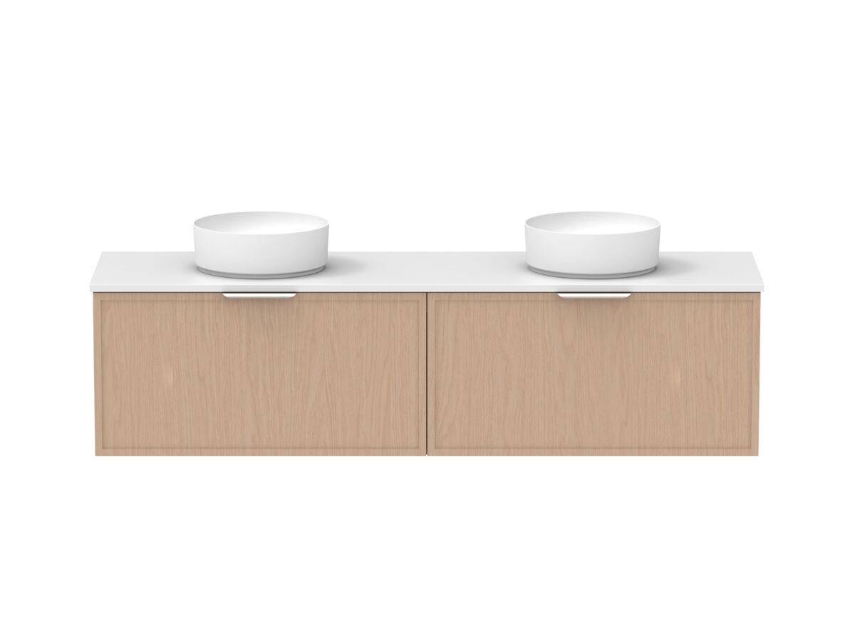 Supporting Image - Kado Lux Slim All Drawer 1800mm Wall Hung Vanity with Double Basin 20mm Top Blonde Oak