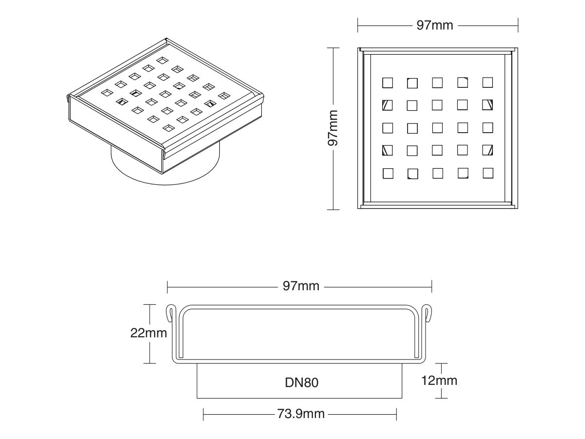 Kado Lux Square Floor Waste 97mm DN80