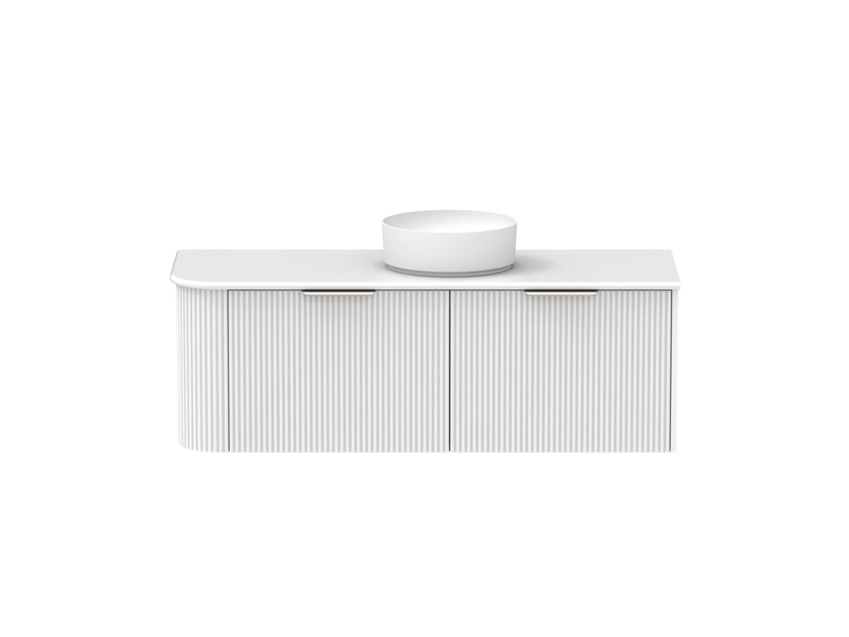 Supporting Image - Kado Neue Fluted Single Curve All Drawer 1350mm Wall Hung Vanity with Centre Basin 20mm Top Ultra White