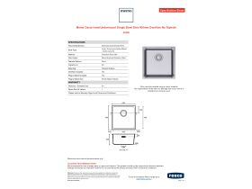Specification Sheet - Memo Oscar Inset/Undermount Single Bowl Sink 400mm Overflow No Taphole