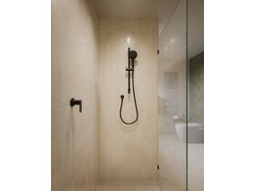 In Situ - Mizu Drift Wall Basin/Bath Outlet Curve Spout 200mm Matte Black (6 Star) Lead Free and Mizu Soothe MK2 Shower Mixer Kit Matte Black Lead Free