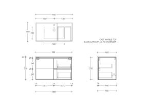 Posh Domaine Conventional 900mm Wall Hung Vanity Cast Marble Centre Basin