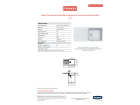 Specification Sheet - Franke City Fragranite Single Right Hand Bowl with Drainer Inset Sink Polar White