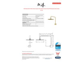 Specification Sheet - Milli Mood Edit Hi-Rise Shower Square with 250mm Shower Head PVD Brushed Gold (3 Star)