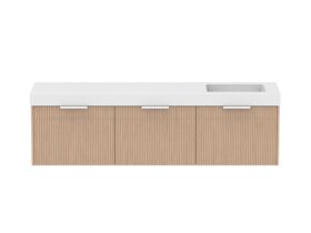 Supporting Image - Kado Neue Fluted Square All Drawer 1800mm Wall Hung Vanity with Right Hand Basin 90mm Top Blonde Oak