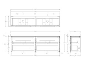 Technical Drawing - Kado Lux Ensuite All Drawer Twin 1800mm Wall Hung Double Basin 90mm Top