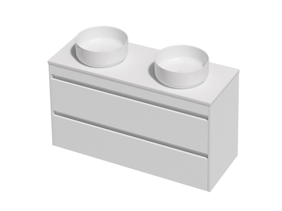 Posh Domaine Twin 1200 Double Bowl 2 Drawer Wall Hung White Cherry Pie - Basin not included