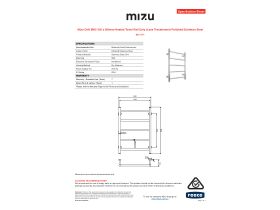 Specification Sheet - Mizu Drift MK2 550 x 800mm Heated Towel Rail Only (Less Transformer) Polished Stainless Steel