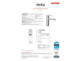 Specification Sheet - Mizu Silk Basin Mixer Chrome (5 Star)