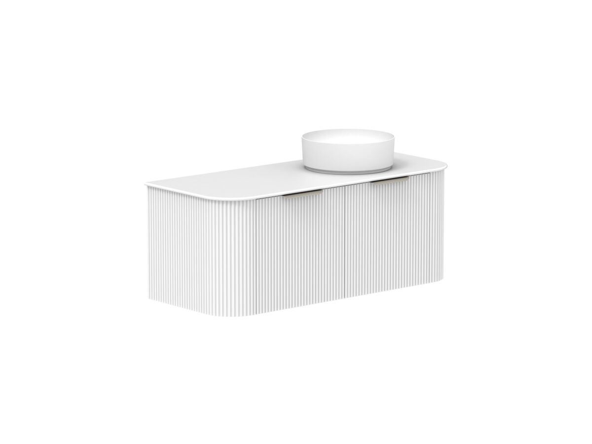 Supporting Image 2- Kado Neue Fluted Double Curve All Drawer 1200 Wall Hung Vanity with Right Hand Basin Durasein 12mm Top Ultra White