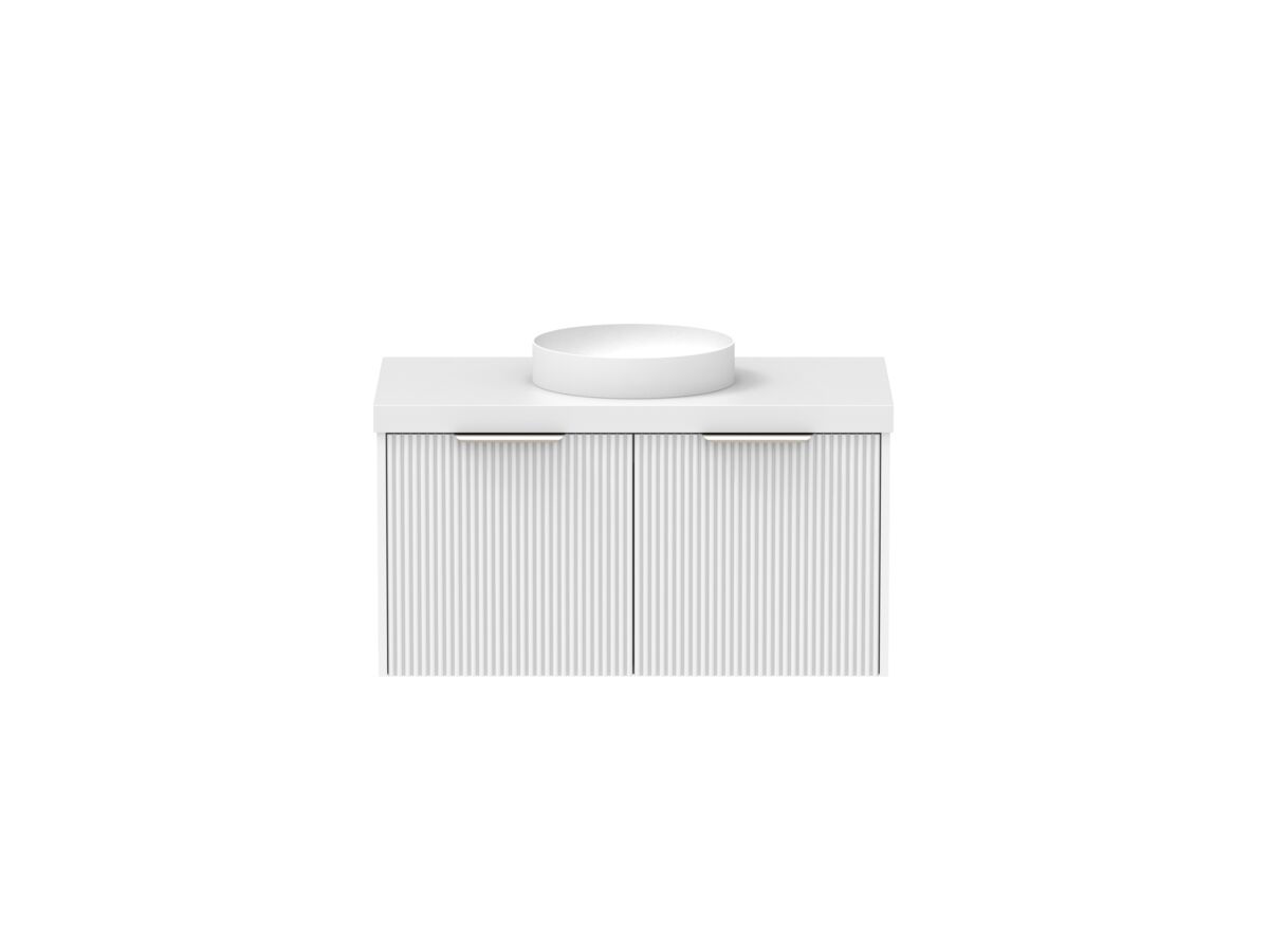 Supporting Image - Kado Neue Fluted Square All Drawer 900mm Wall Hung Vanity with Centre Basin 50mm Top Ultra White