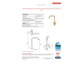 Specification Sheet - Sussex Scala Sink Mixer Tap Large Square Spout Right Hand LUX PVD Brushed Pure Gold (4 Star)
