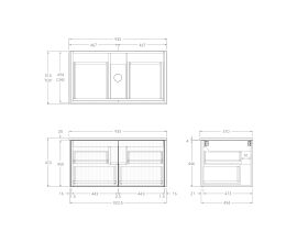 Technical Drawing - Kado Neue Fluted Square All Drawer 900mm Wall Hung Vanity with Centre Basin 20mm Top