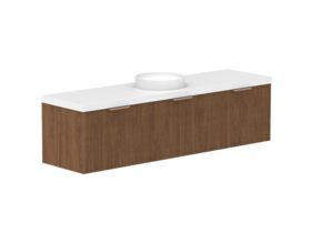 Hero - Kado Neue Fluted Square All Drawer 1800mm Wall Hung Vanity with Centre Basin 50mm Top Florentine Walnut