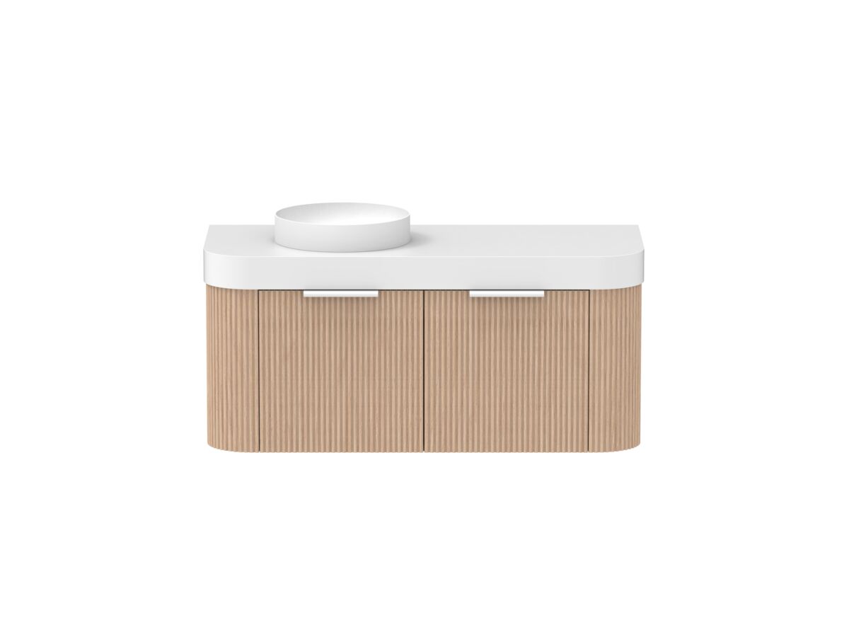 Supporting Image - Kado Neue Fluted Double Curve All Drawer 1200mm Wall Hung Vanity with Left Hand Basin Durasein 90mm Top Blonde Oak