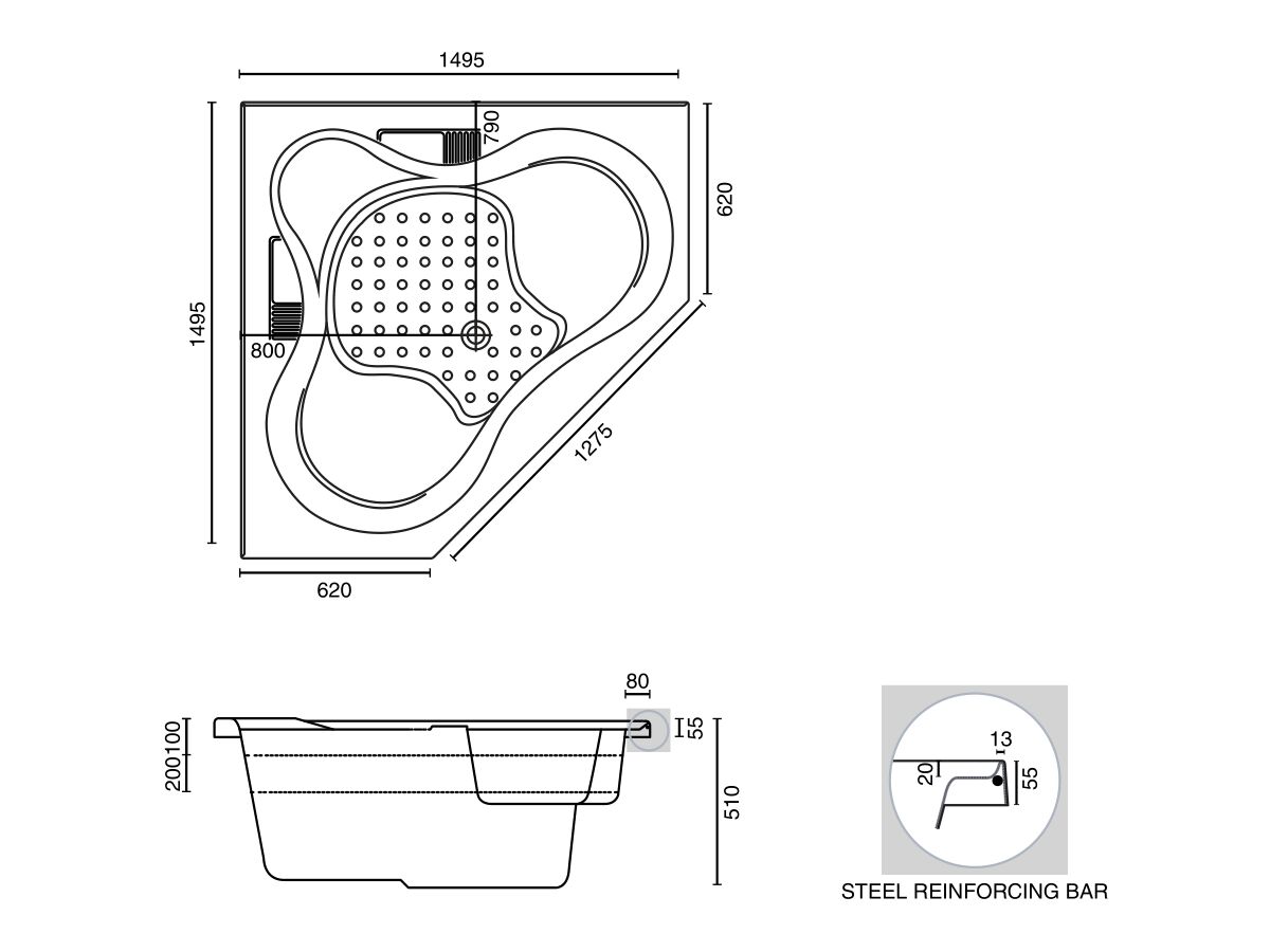 Posh Solus 1500 Corner Bath or Spa White Only