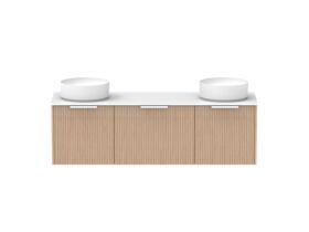 Supporting Image - Kado Neue Fluted Square All Drawer 1500mm Wall Hung Vanity with Double Basin Durasein 12mm Top Blonde Oak
