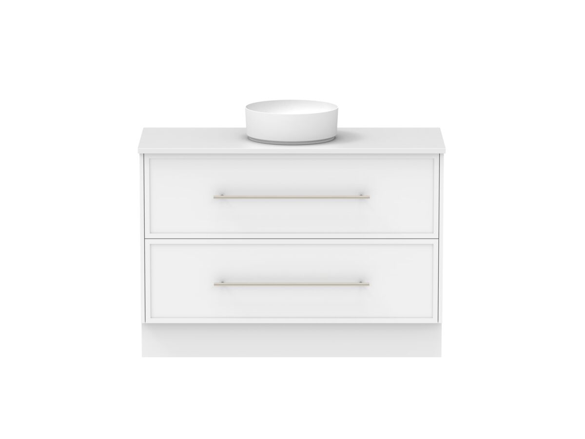 Supporting Image - Kado Lux All Drawer 1200mm Floor Mounted Vanity Centre Basin 20mm - White Shaker Front