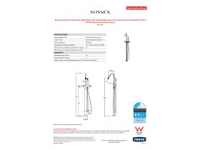 Specification Sheet - Sussex Pure Floor Mounted Bath Mixer Tap with Handshower and Linear Textured Handle Trimset PVD Brushed Gunmetal (3 Star)