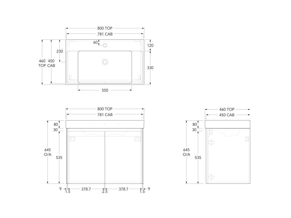 Roca Ona Vanity All Door Centre Bowl 800mm