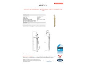Specification Sheet - Sussex Pure Floor Mounted Bath Mixer Tap with Handshower Trimset PVD Brushed Gold (3 Star)