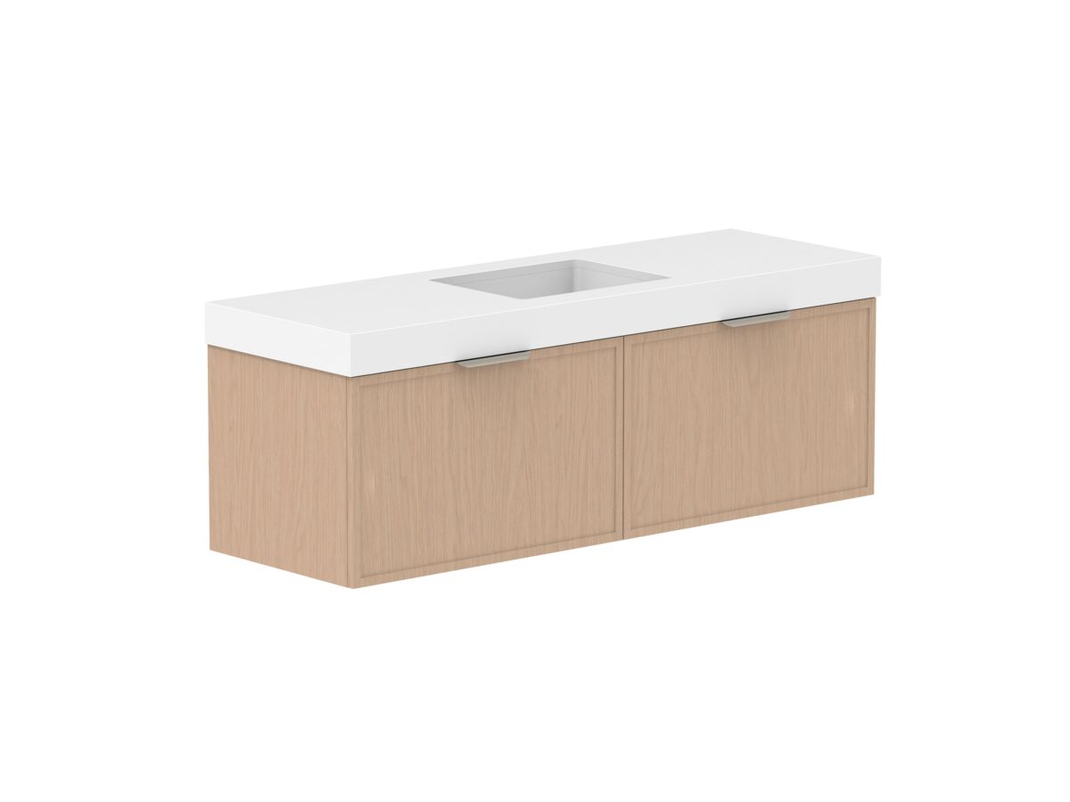 Supporting Image - Kado Lux Slim All Drawer 1500mm Wall Hung Vanity with Centre Basin 90mm Top Blonde Oak