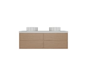 Hero - Kado Aspect Wall Hung Vanity Unit 1500mm Double Bowl 4 Drawer Caesarstone Mineral 50mm Top - Boston Oak