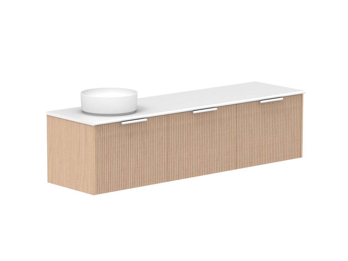 Supporting Image 2- Kado Neue Fluted Square All Drawer 1800mm Wall Hung Vanity with Left Hand Basin 20mm Top Blonde Oak