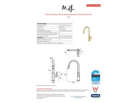 Specification Sheet - Milli Oria Sink Mixer Pull Out Spray Brushed Gold PVD (5 Star) Lead Free