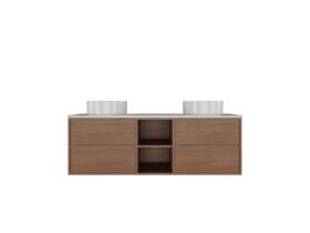Supporting Image - Kado Aspect Shelf Vanity Unit 1500mm Double Bowl 4 Drawer Caesarstone Mineral 20mm Top - Florentine Walnut
