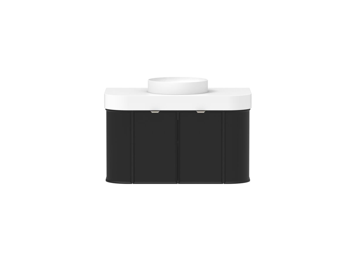 Supporting Image - Kado Era Double Curve All Door 900mm Wall Hung Vanity Centre Basin 90mm Durasein Top Matte Black