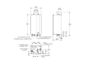 Technical Drawing - Rheem Ultra 28L Internal Gas Continuous Flow Water Heater