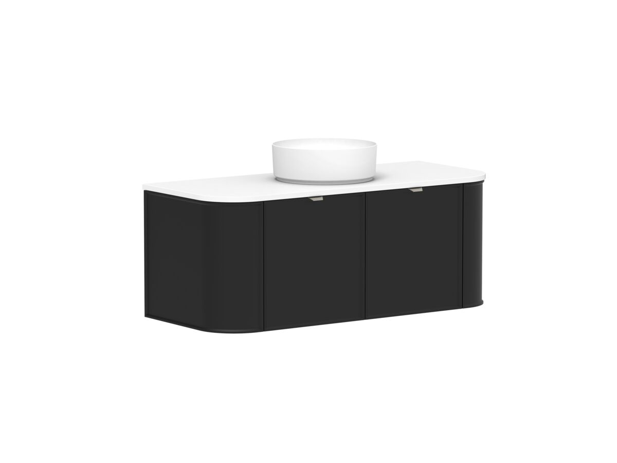 Supporting Image 2 - Kado Era Double Curve All Door 1200mm Wall Hung Vanity with Centre Basin 20mm Top Matte Black