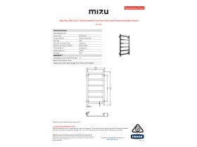 Specification Sheet - Mizu Bloc MK2 550 x 1050mm Heated Towel Rail Only (Less Transformer) Matte Black
