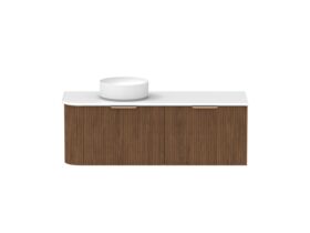 Supporting Image - Kado Neue Fluted Single Curve All Drawer 1350mm Wall Hung Vanity with Left Hand Basin 20mm Top Florentine Walnut