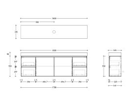 Technical Drawing - Posh Domaine 1800mm Ensuite Wall Hung Vanity Unit Single Bowl 90mm Top