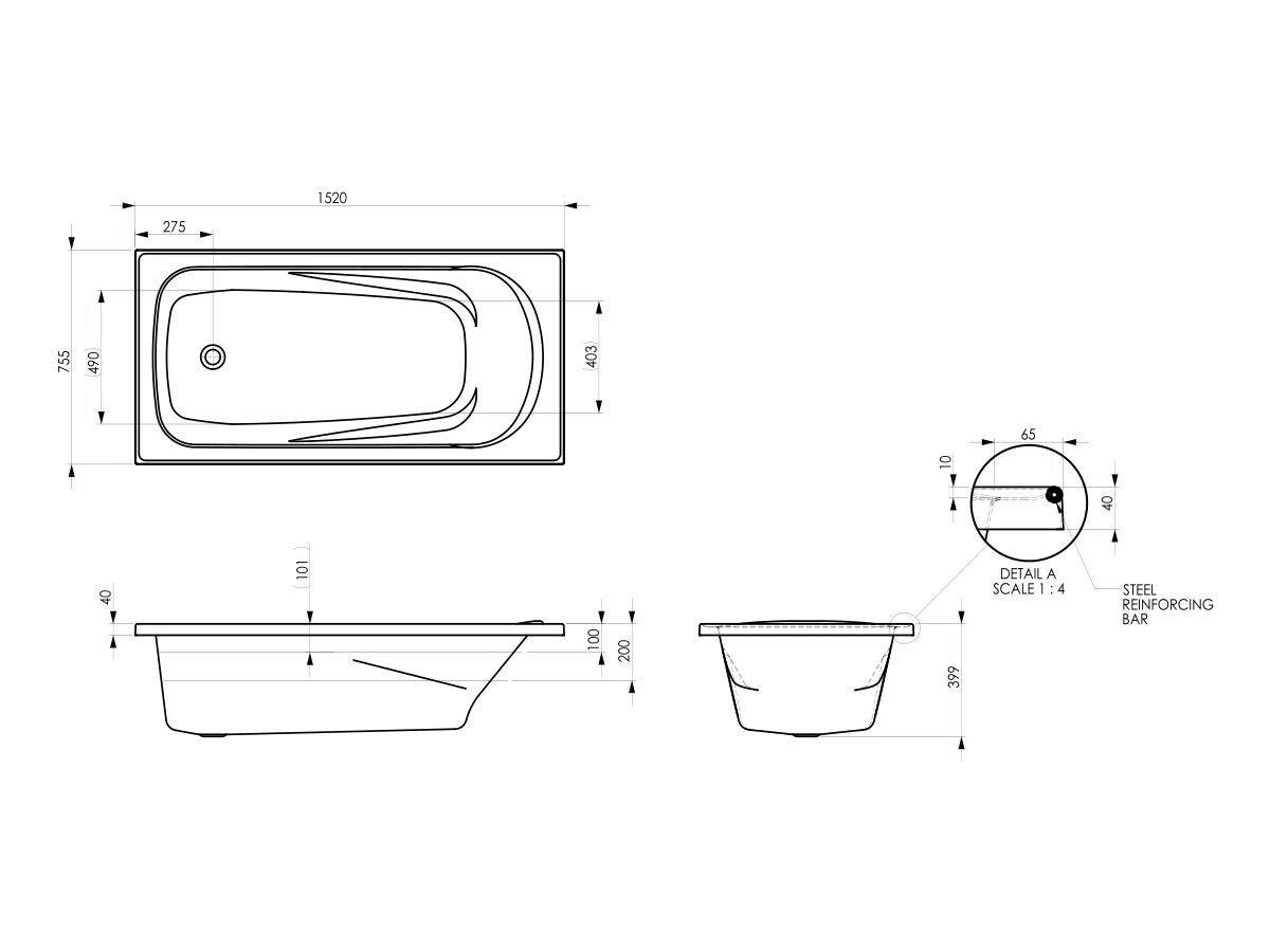 Posh Solus MKII Bath 1520 x 755mm