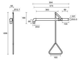 Technical Drawing - Wolfen Wall Mounted Safety Drench Shower Polished Stainless Steel
